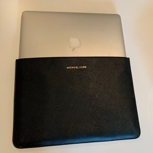 Michael Kors Laptop Sleeve - Black Saffians Leather with Gold Interior